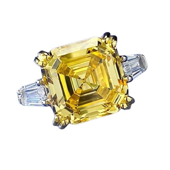 Art Deco Asscher Cut Yellow Diamond Ring Size 5 - Picture 4 of 11